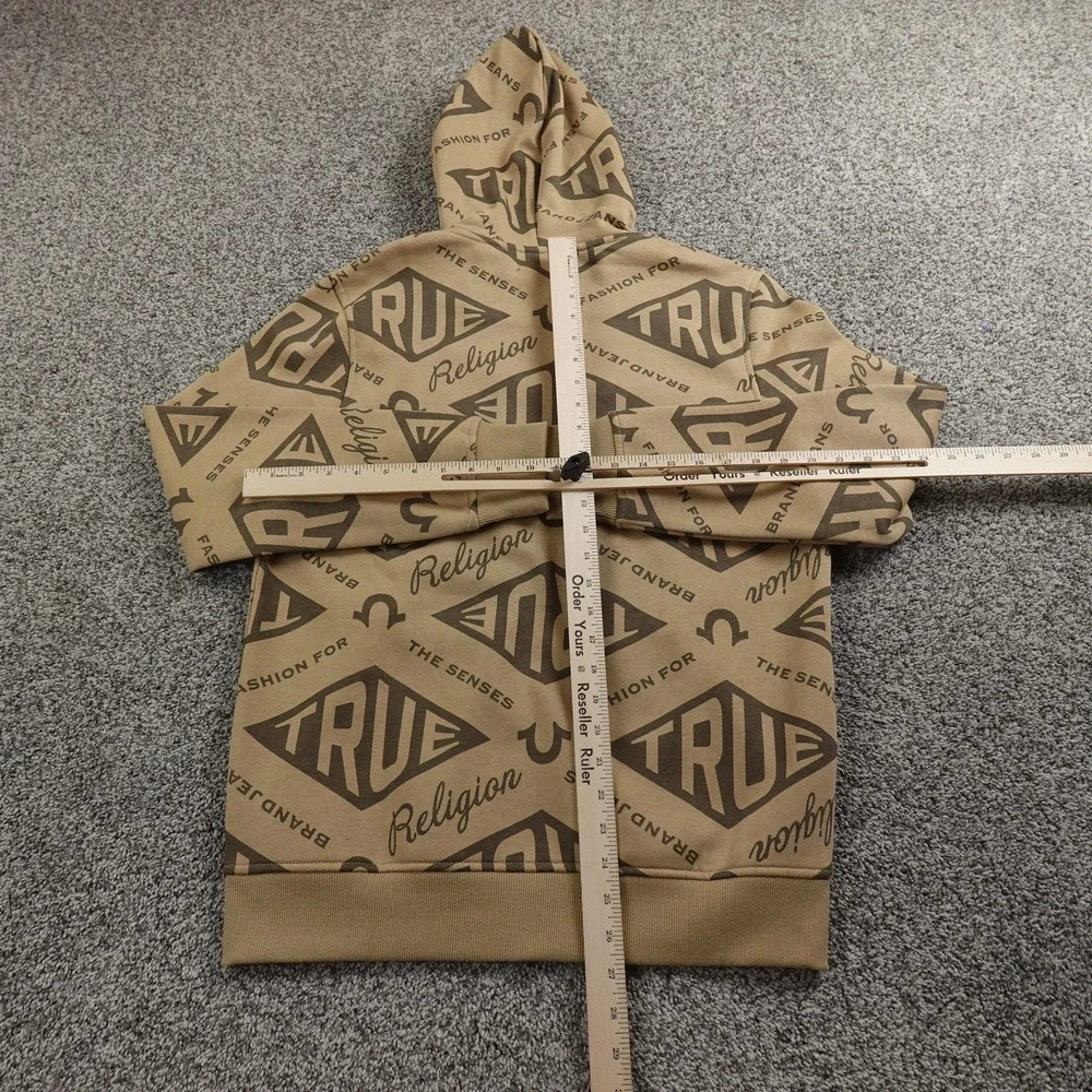 NEW True‎ Religion Hoodie Mens S Beige Horseshoe Logo Full Zip Sweatshirt Jacket